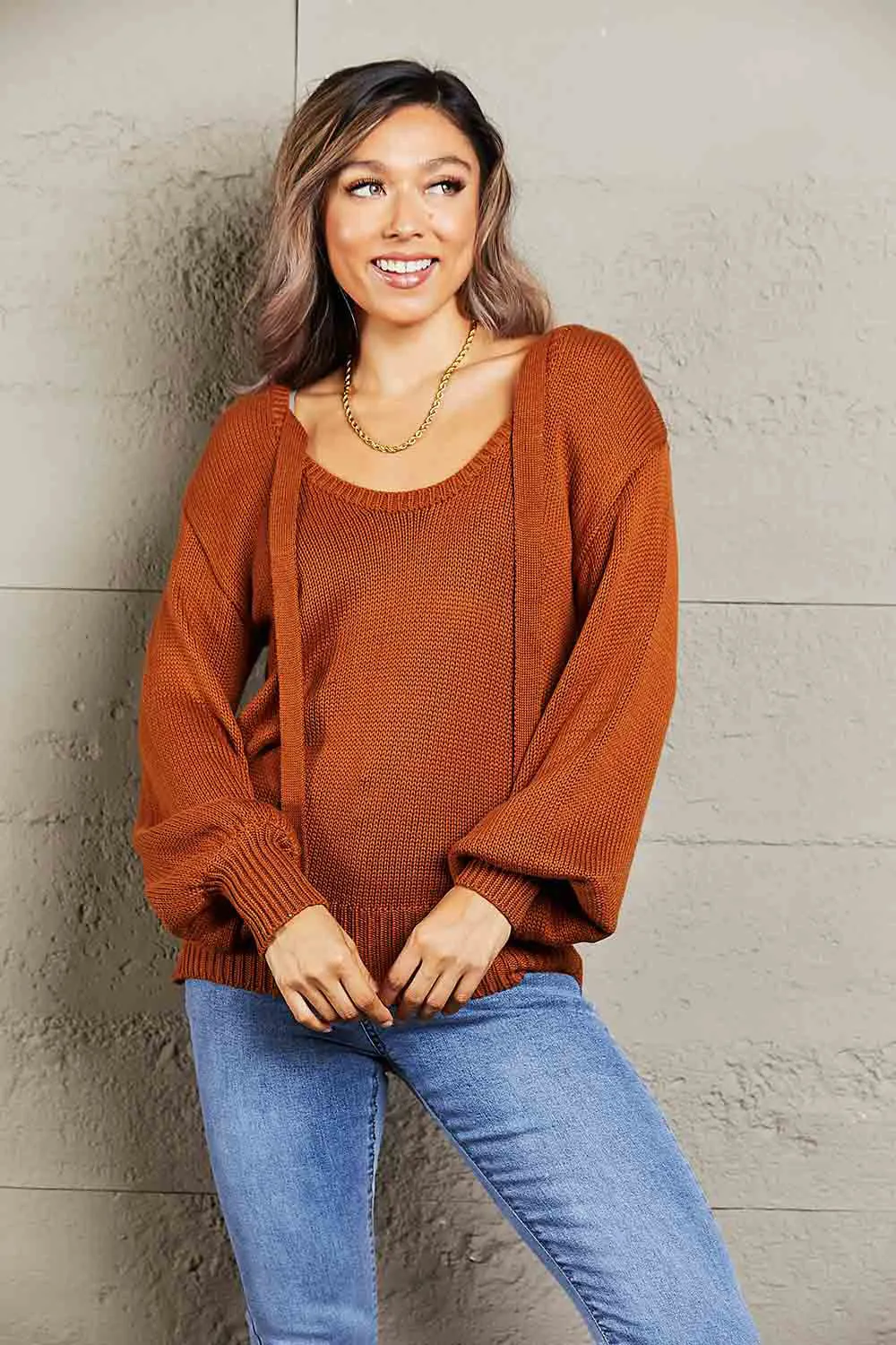 Tied Balloon Sleeve Round Neck Sweater sold by Charming Charlie product image thumbnail 3
