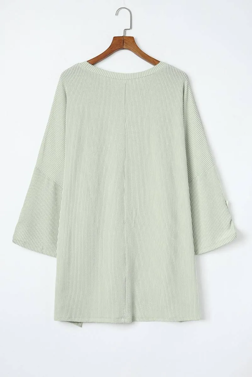 Ribbed Roll-Tab Sleeve Chest Pocket Oversize Top sold by Charming Charlie product image thumbnail 4