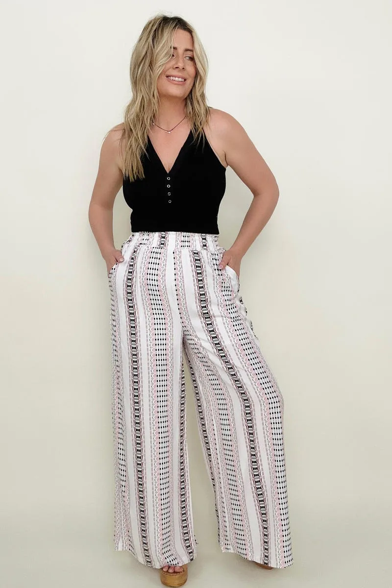 Geo Stripe Smocked Waist Wide Leg Pants sold by Charming Charlie product image thumbnail 5