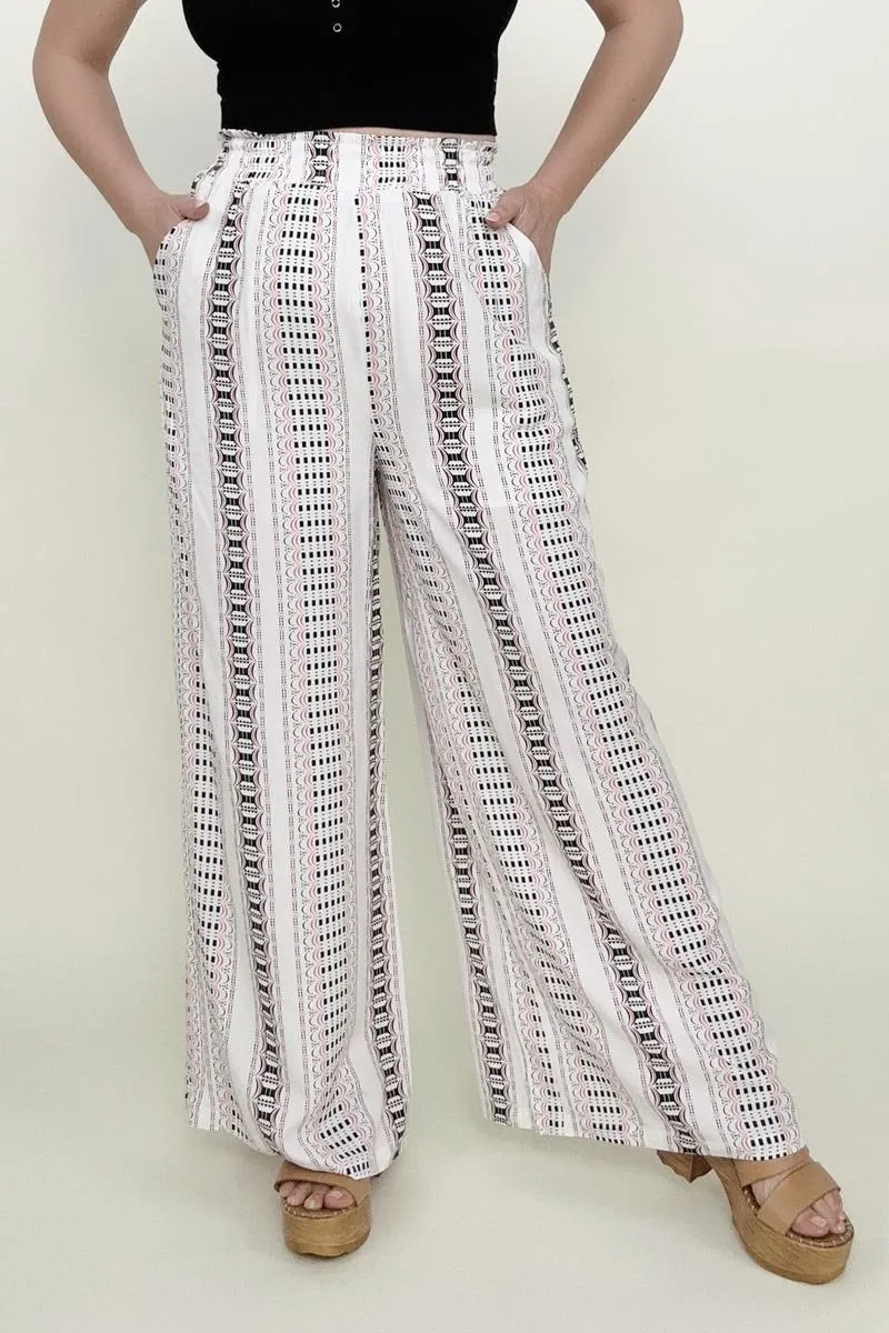 Geo Stripe Smocked Waist Wide Leg Pants sold by Charming Charlie product image thumbnail 2
