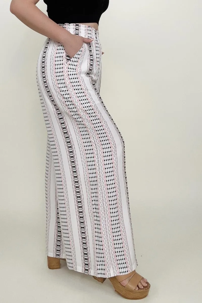 Geo Stripe Smocked Waist Wide Leg Pants sold by Charming Charlie product image thumbnail 3