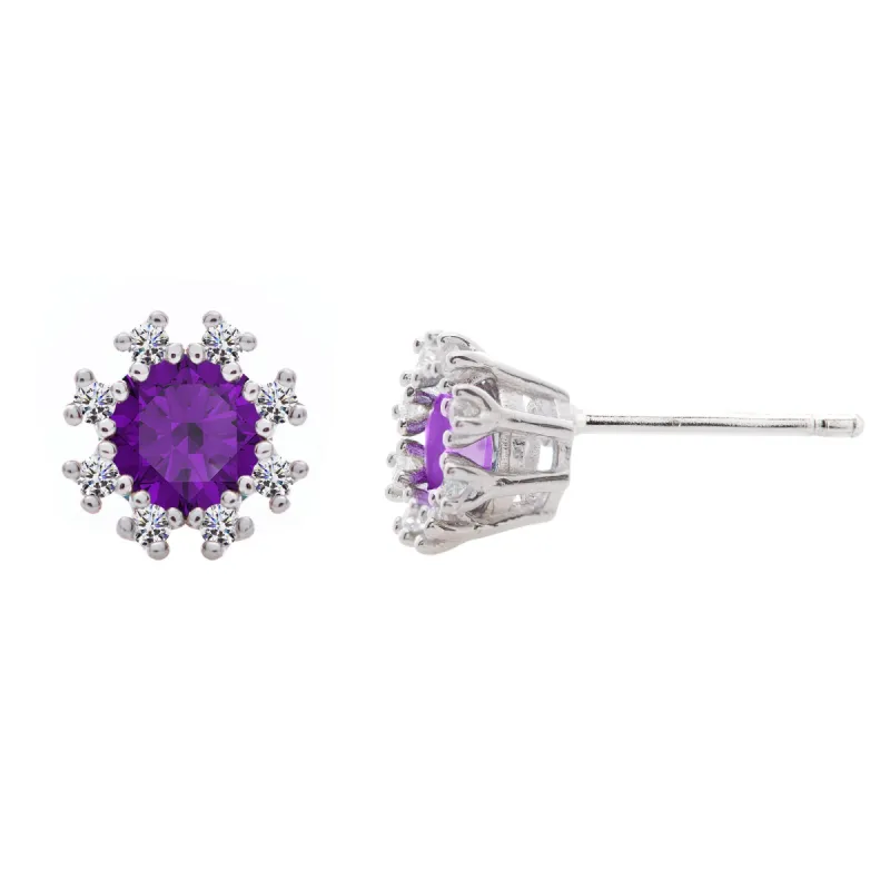 Sterling Silver Genuine Amethyst Cubic Zirconia Sunshine Round Studs sold by Charming Charlie