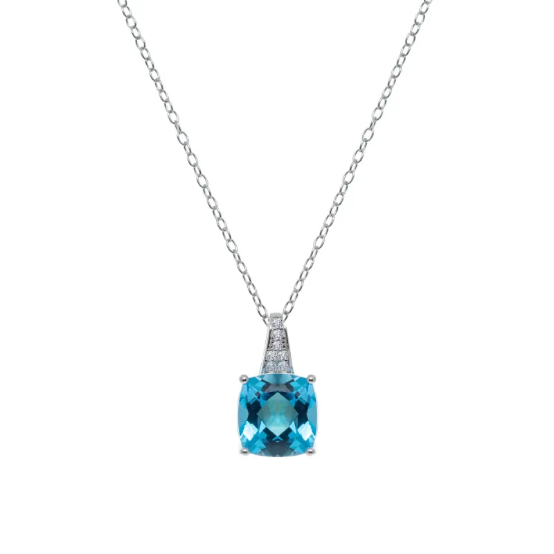 Sterling Silver Genuine Swiss Blue Topaz Cubic Zirconia Cushion-Cut Pendant sold by Charming Charlie