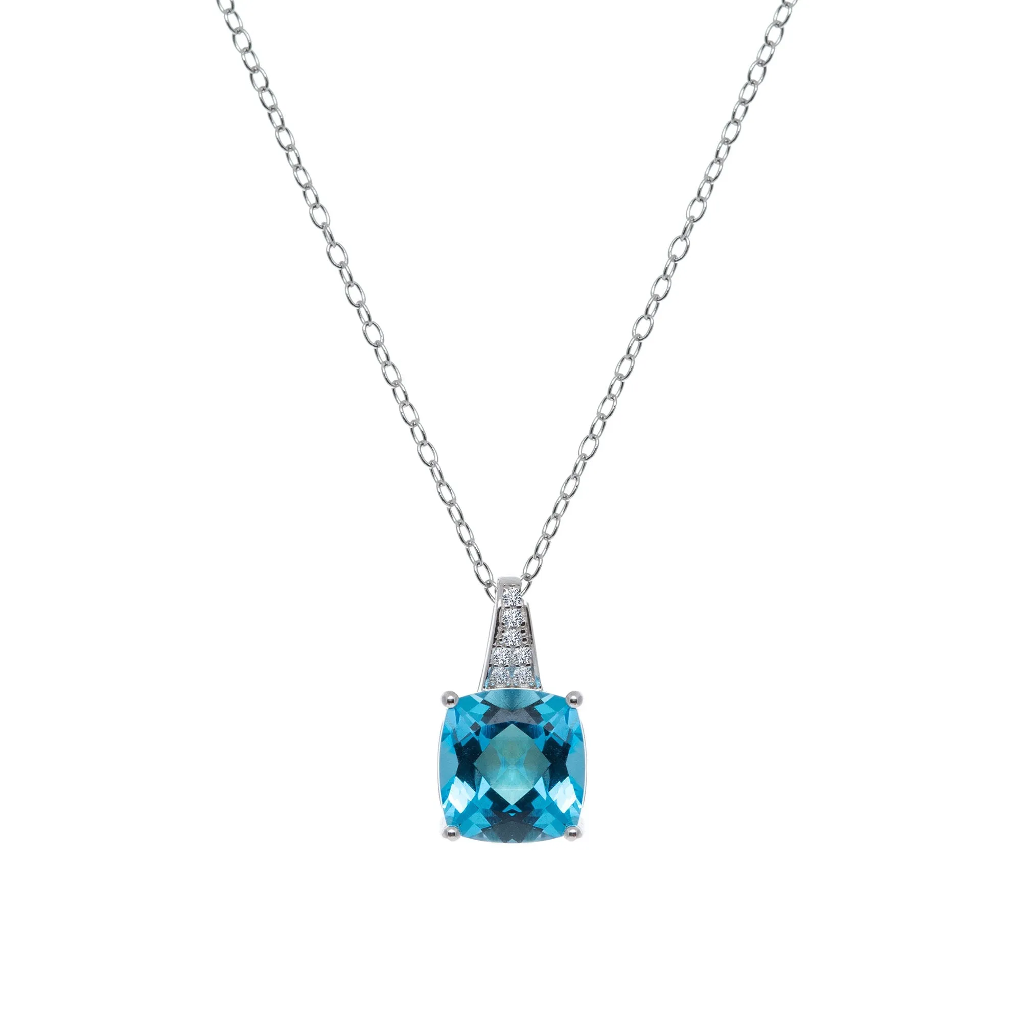 Sterling Silver Genuine Swiss Blue Topaz Cubic Zirconia Cushion-Cut Pendant sold by Charming Charlie