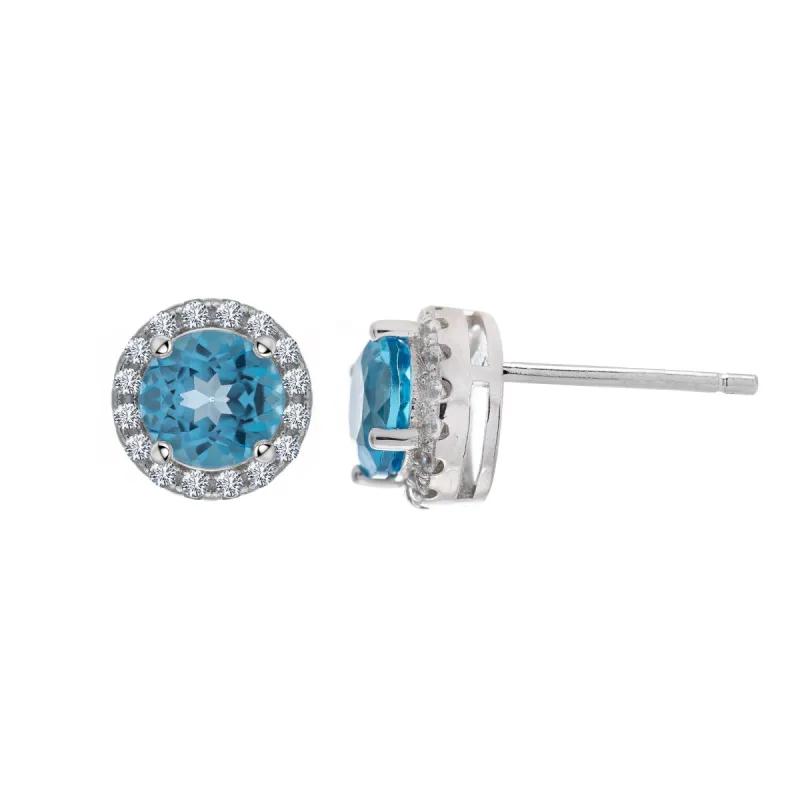 Sterling Silver Genuine Swiss Blue Topaz Cubic Zirconia Halo Round Studs sold by Charming Charlie