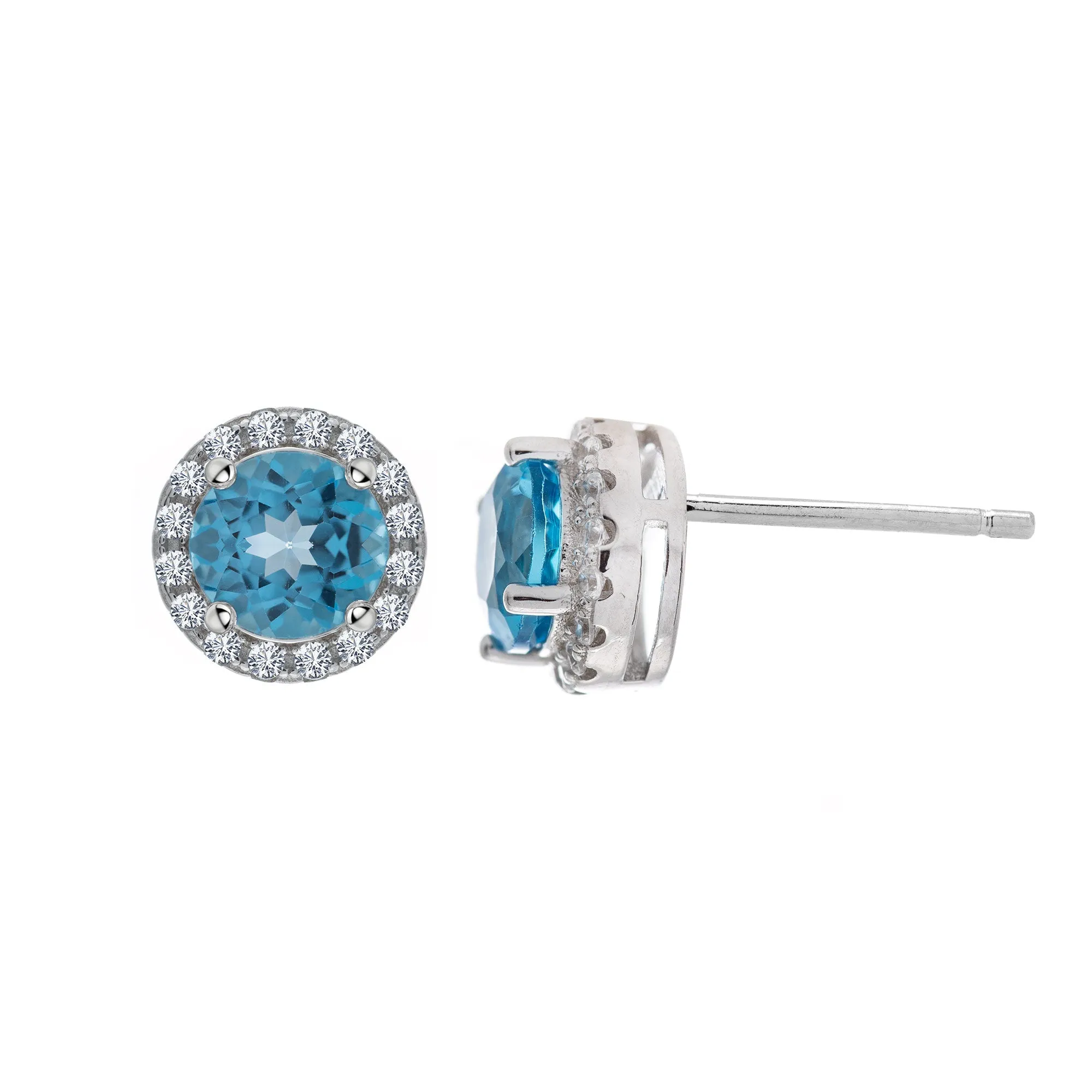 Sterling Silver Genuine Swiss Blue Topaz Cubic Zirconia Halo Round Studs sold by Charming Charlie