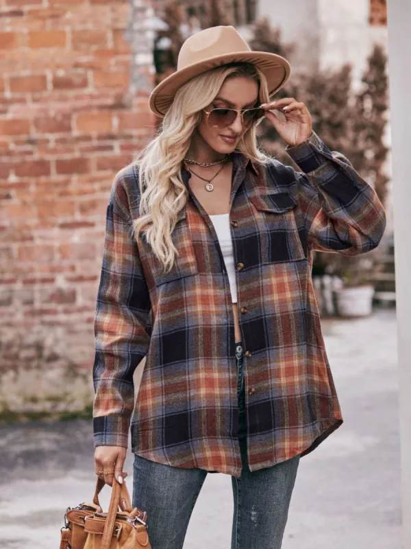 Plaid Dropped Shoulder Longline Shirt sold by Charming Charlie
