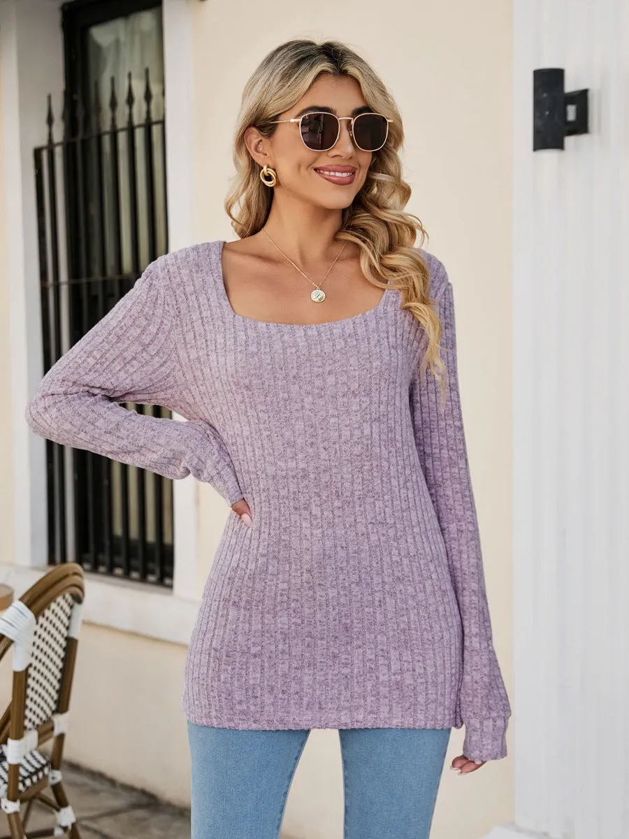 Square Neck Ribbed Long Sleeve T-Shirt sold by Charming Charlie product image thumbnail 3