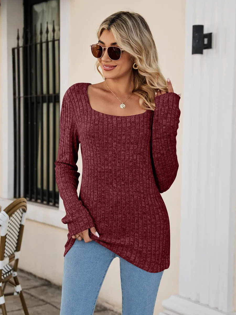 Square Neck Ribbed Long Sleeve T-Shirt sold by Charming Charlie product image thumbnail 4