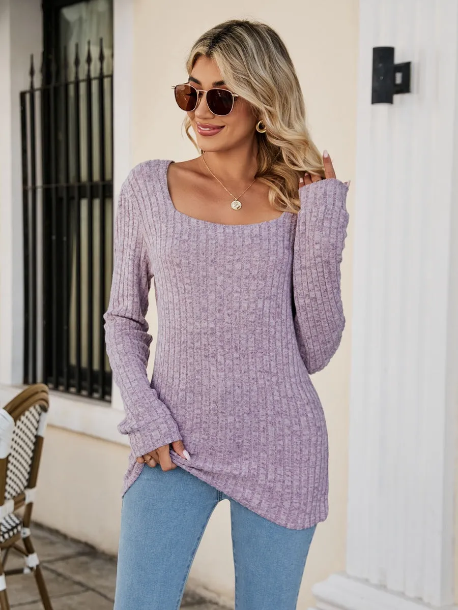 Square Neck Ribbed Long Sleeve T-Shirt sold by Charming Charlie