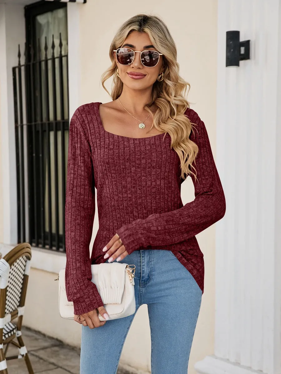 Square Neck Ribbed Long Sleeve T-Shirt sold by Charming Charlie product image thumbnail 5