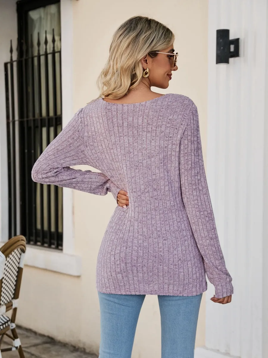 Square Neck Ribbed Long Sleeve T-Shirt sold by Charming Charlie product image thumbnail 2