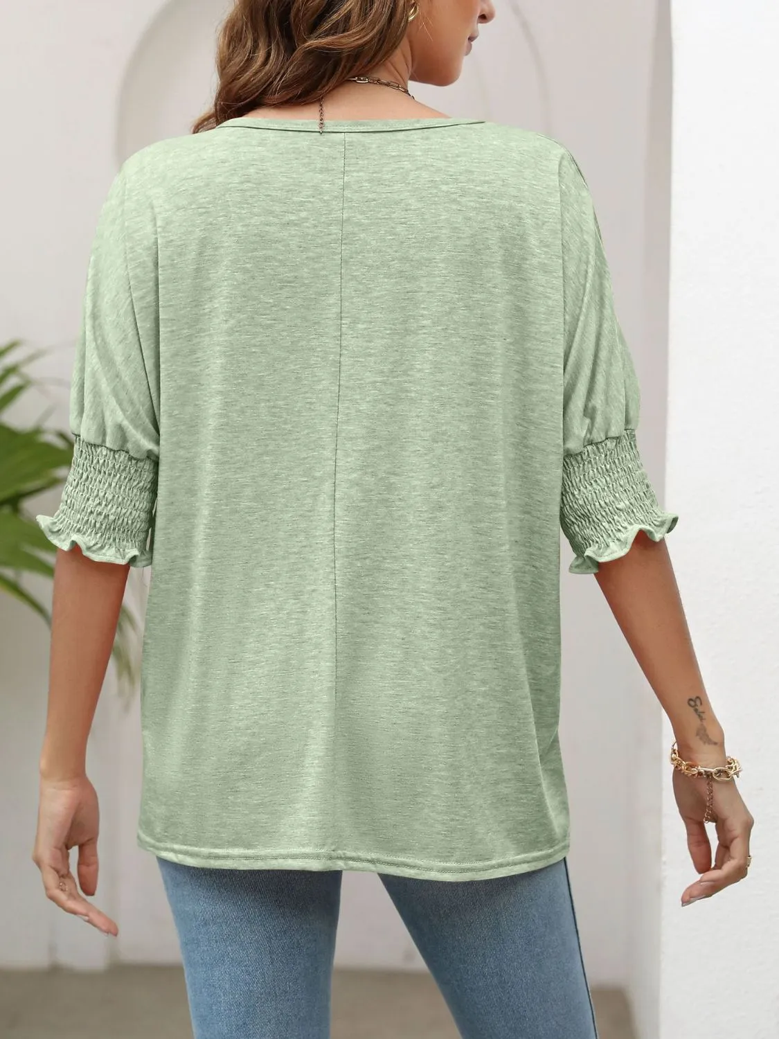 Smocked Flounce Sleeve Round Neck T-Shirt sold by Charming Charlie product image thumbnail 2