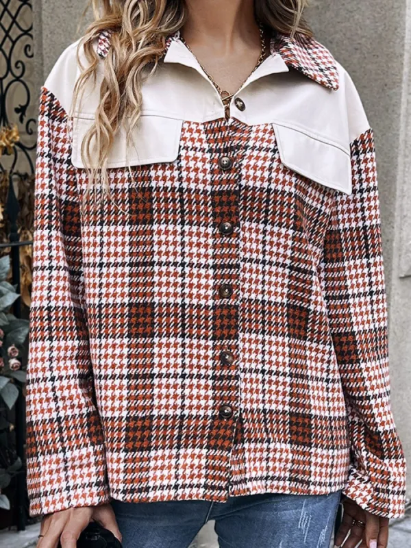 Plaid Collared Neck Drop Shoulder Jacket sold by Charming Charlie