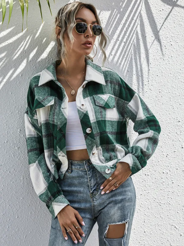 Plaid Dropped Shoulder Shirt Jacket sold by Charming Charlie