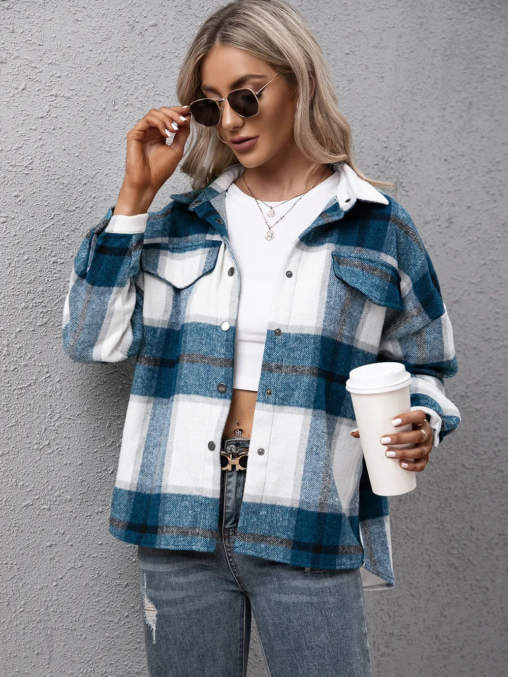 Plaid Long Sleeve Shirt Jacket sold by Charming Charlie product image thumbnail 3