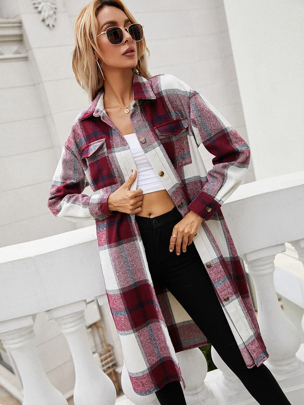 Plaid Longline Shirt Jacket sold by Charming Charlie product image thumbnail 3