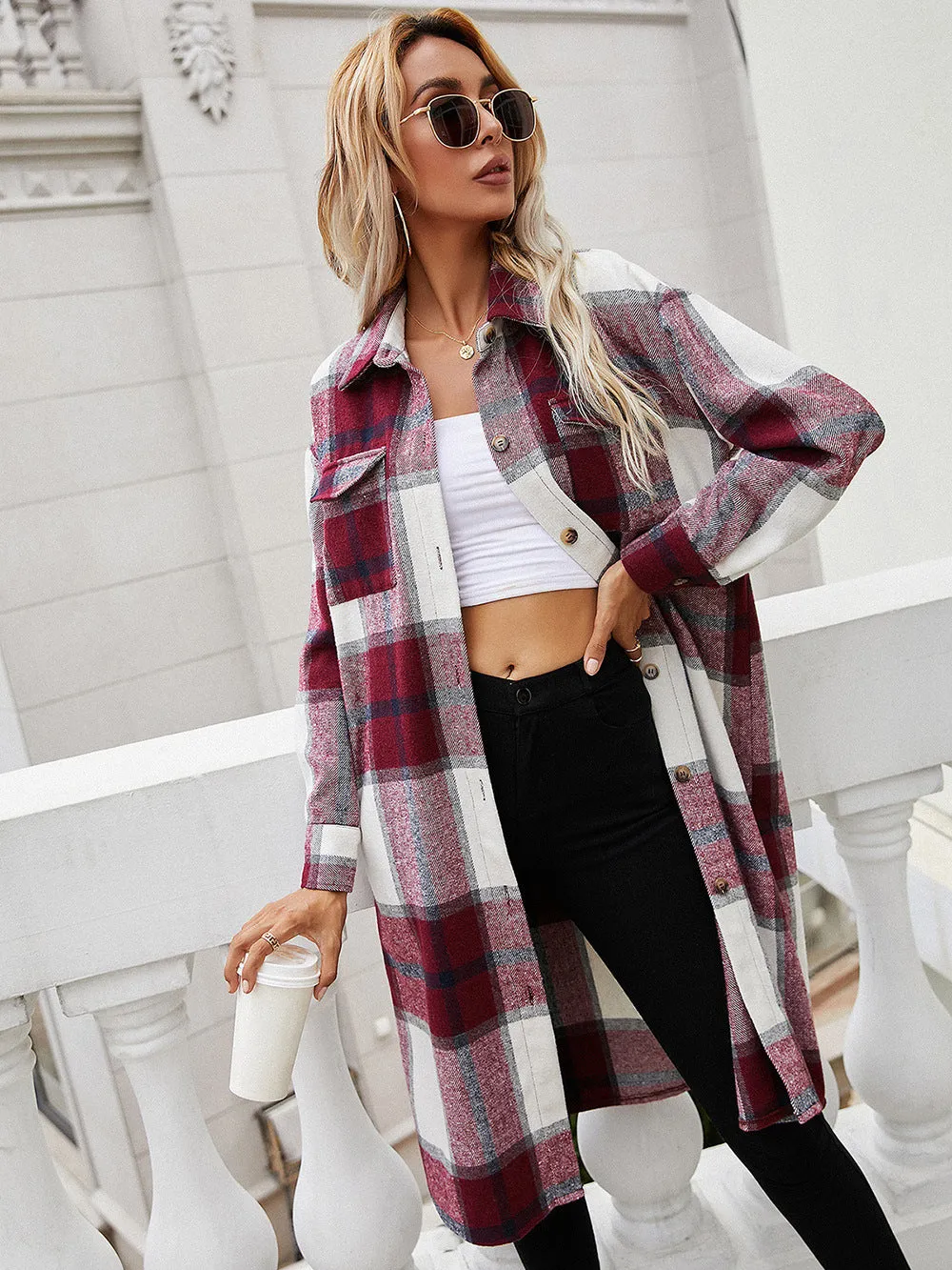 Plaid Longline Shirt Jacket sold by Charming Charlie