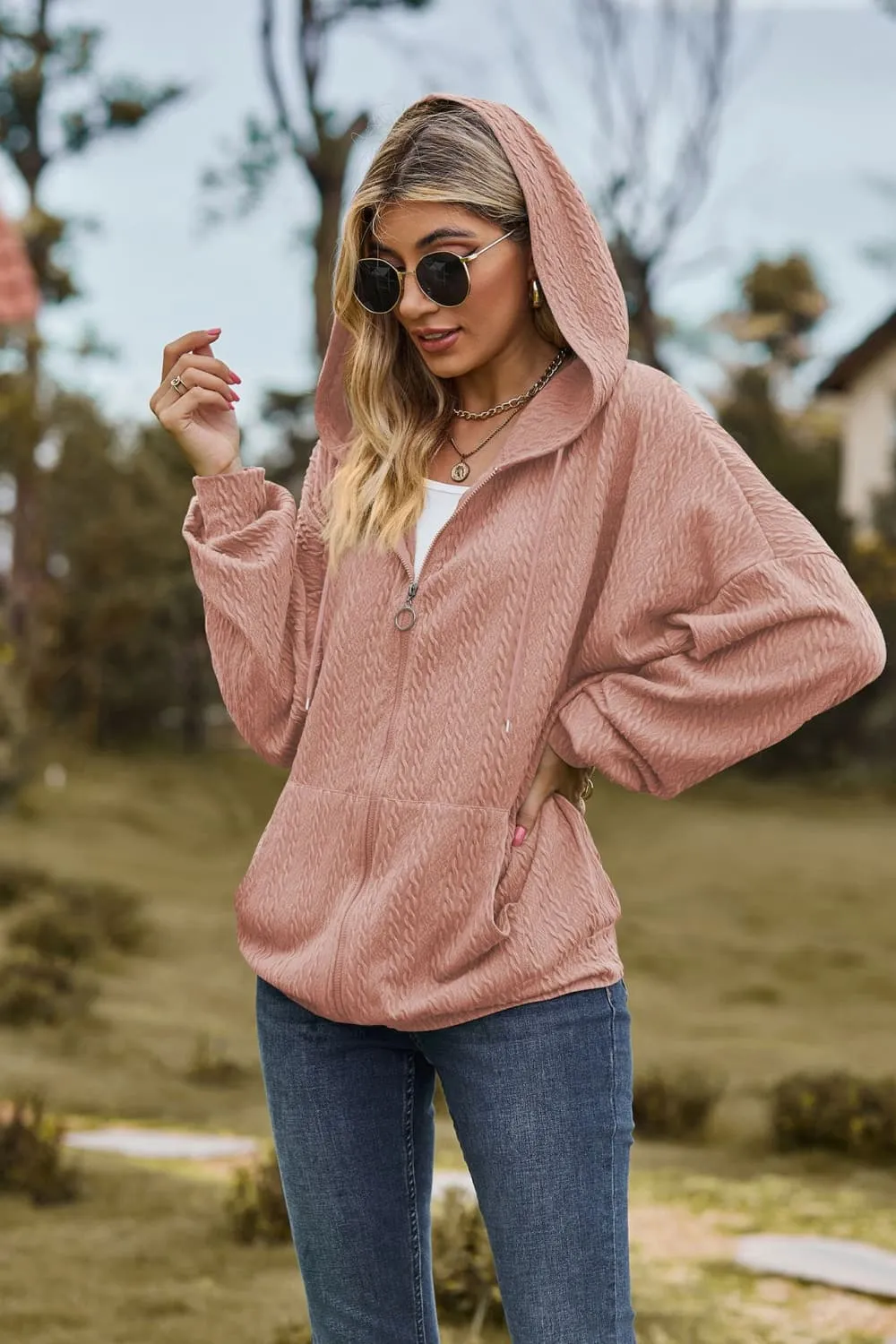 Cable-Knit Long Sleeve Hooded Jacket sold by Charming Charlie product image thumbnail 3