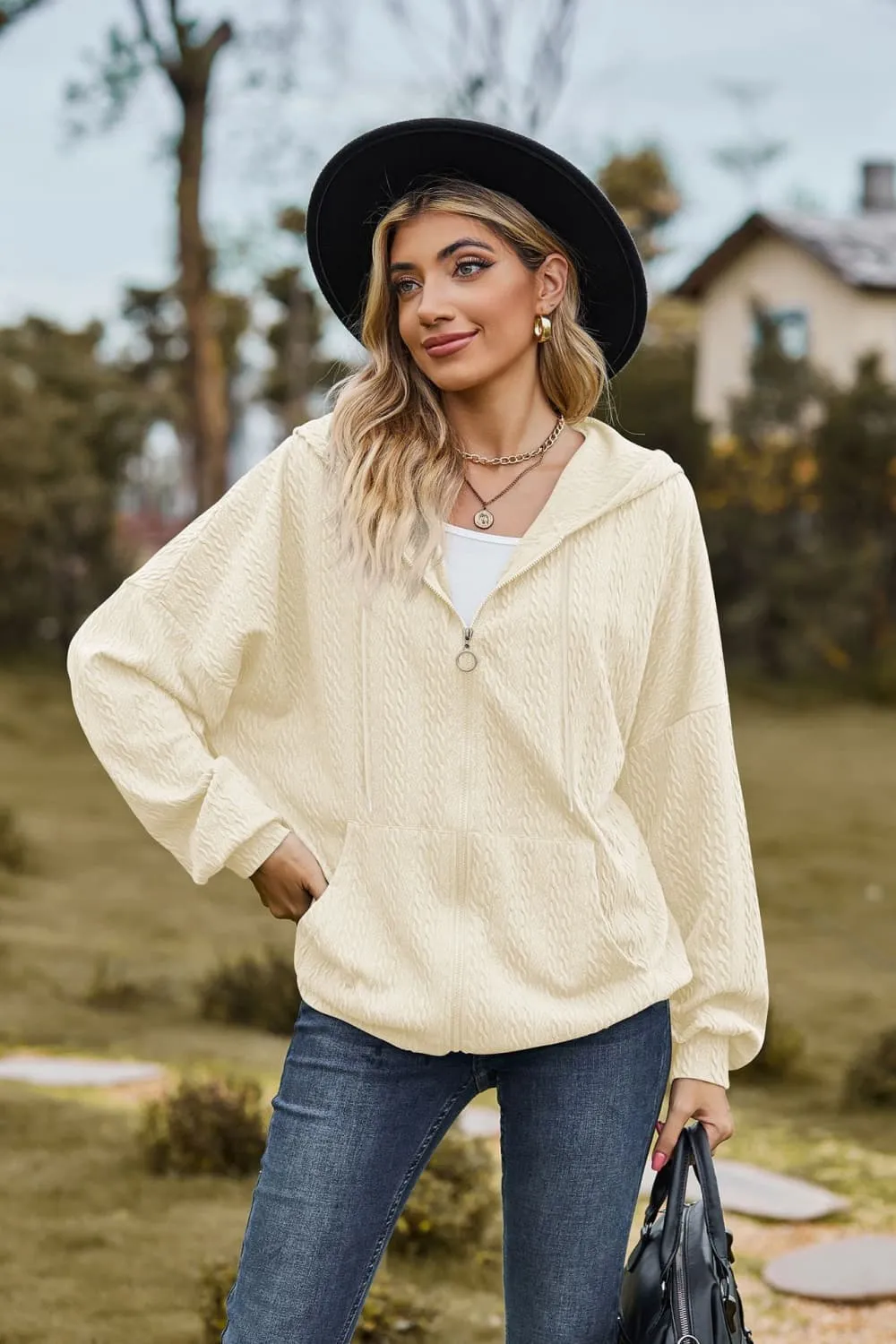 Cable-Knit Long Sleeve Hooded Jacket sold by Charming Charlie product image thumbnail 4