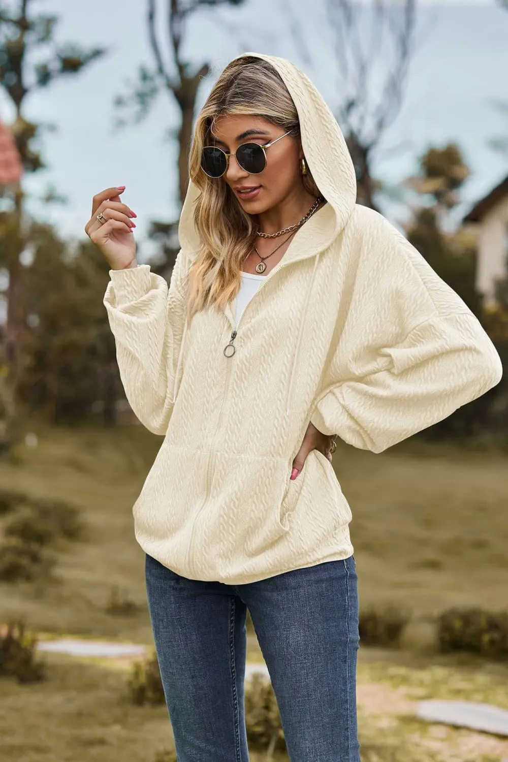 Cable-Knit Long Sleeve Hooded Jacket sold by Charming Charlie product image thumbnail 5