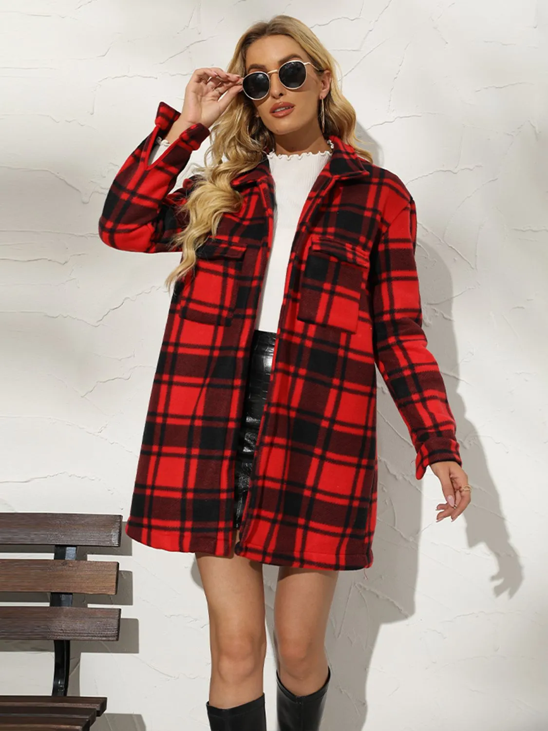 Plaid Collared Longline Coat sold by Charming Charlie product image thumbnail 4