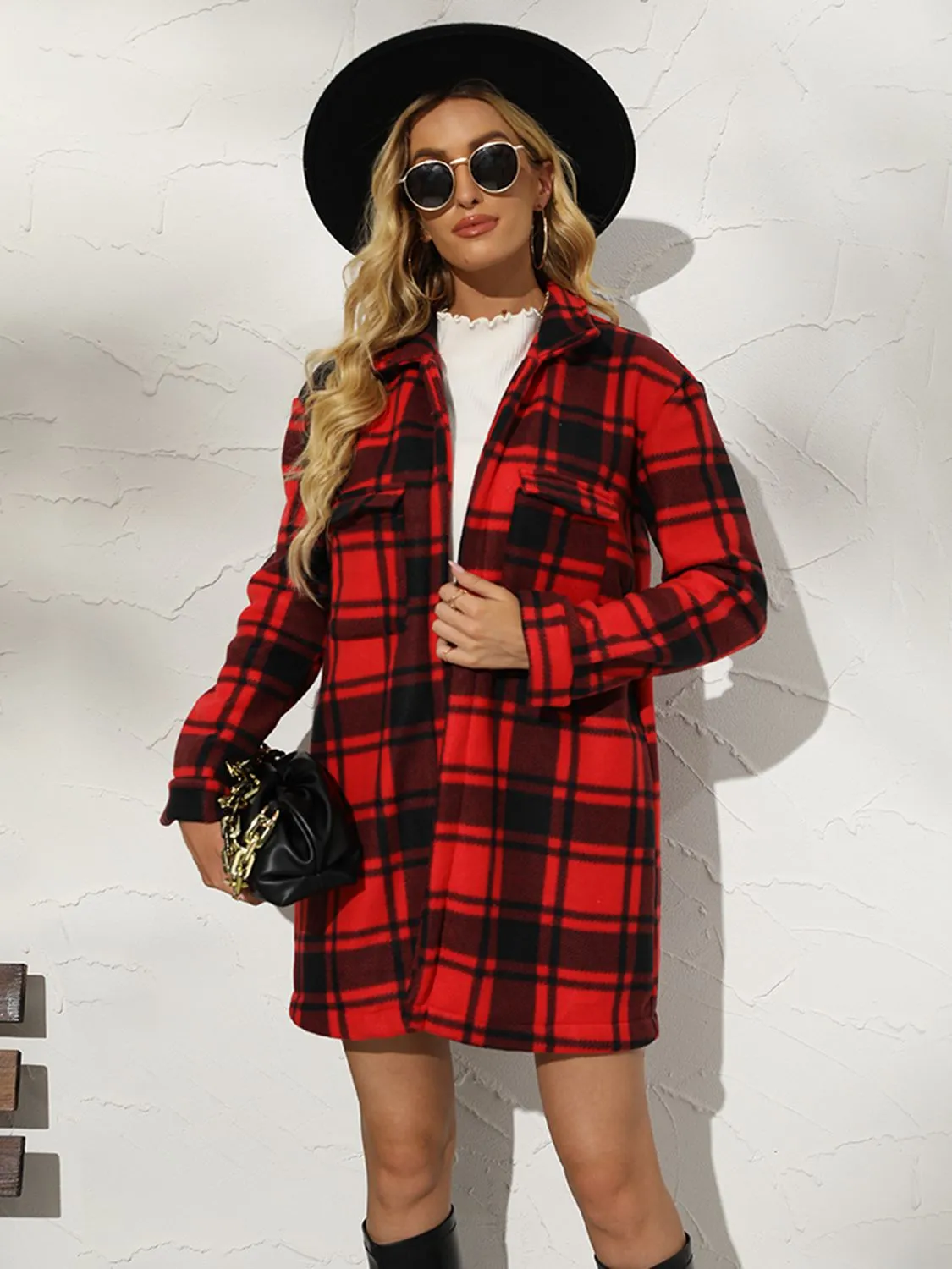 Plaid Collared Longline Coat sold by Charming Charlie