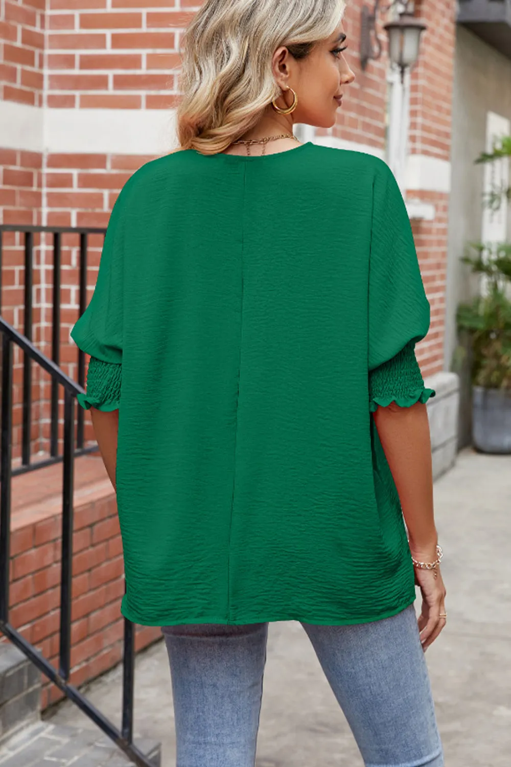 Round Neck Smocked Lantern Sleeve Blouse sold by Charming Charlie product image thumbnail 2