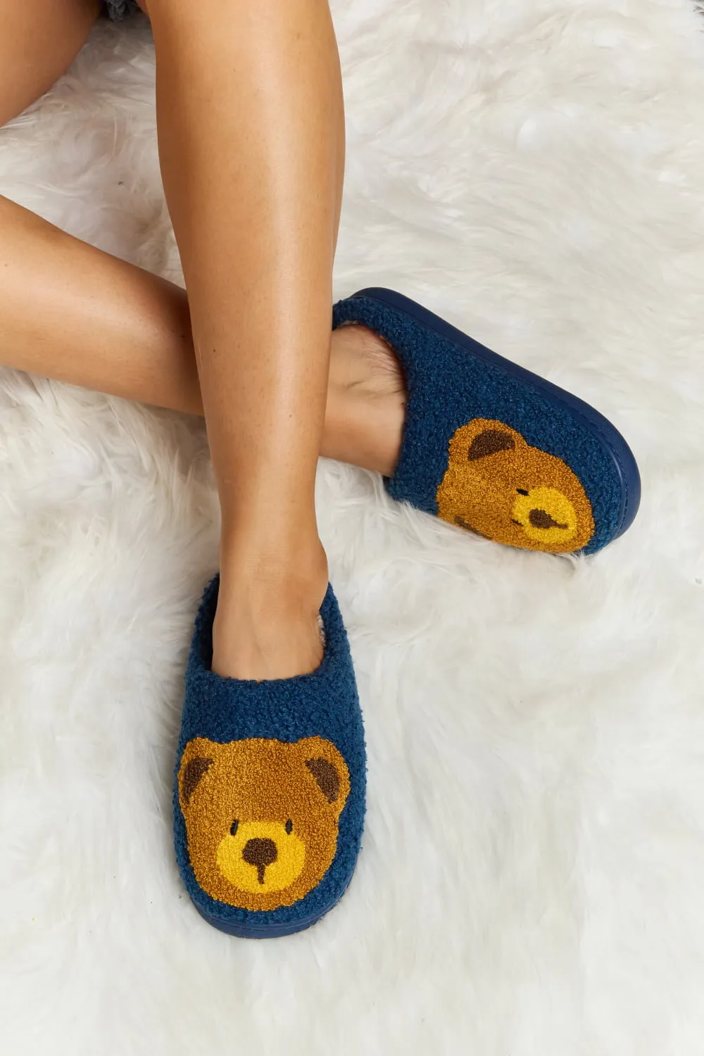 Melody Teddy Bear Print Plush Slide Slippers sold by Charming Charlie