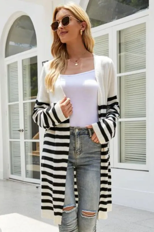 Striped Open Front Longline Cardigan sold by Charming Charlie
