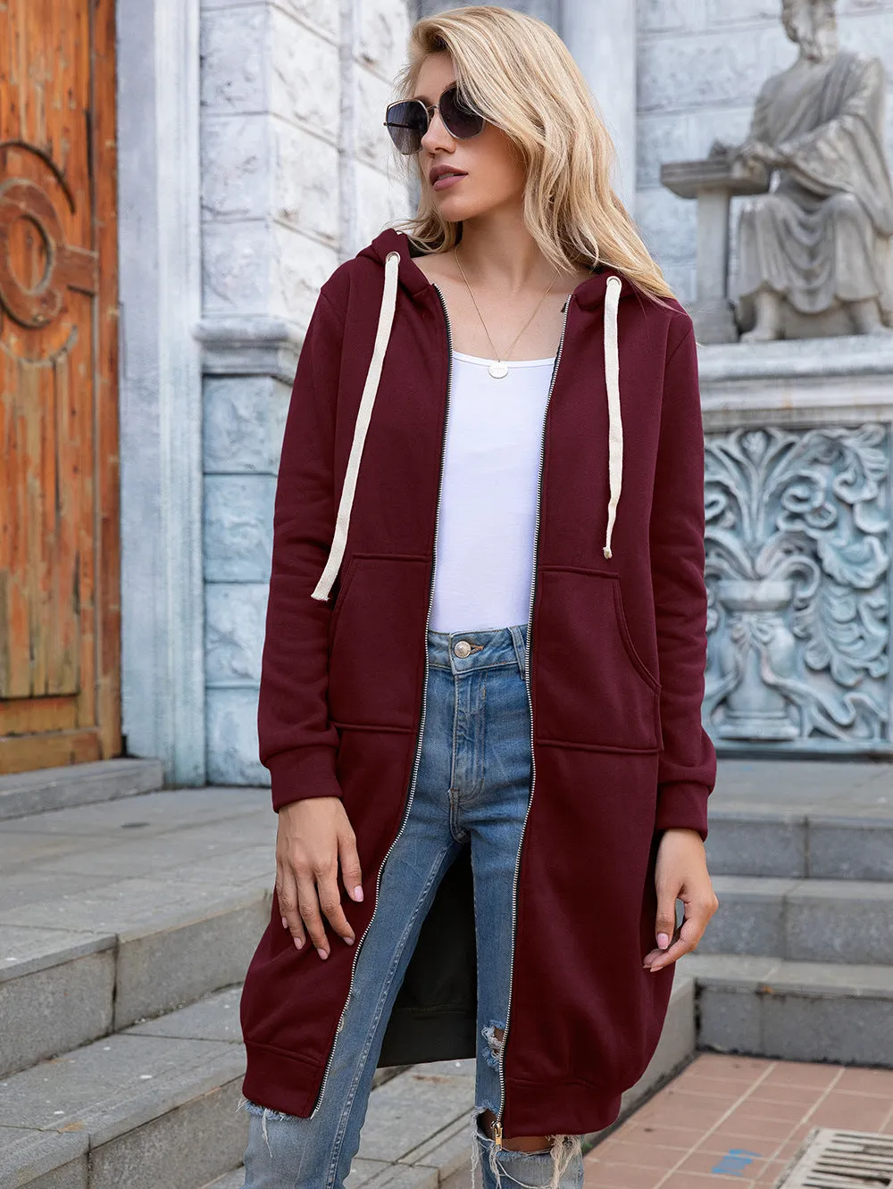 Full Size Zip-Up Longline Hoodie with Pockets sold by Charming Charlie product image thumbnail 5