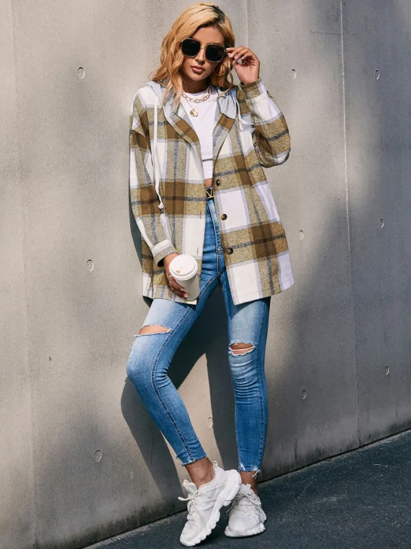 Plaid Dropped Shoulder Hooded Jacket sold by Charming Charlie
