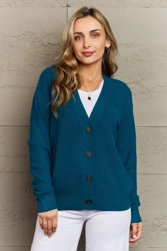 Zenana Kiss Me Tonight Full Size Button Down Cardigan in Teal sold by Charming Charlie