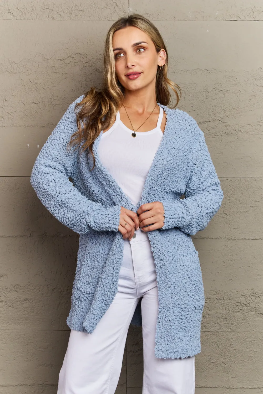 Zenana Falling For You Full Size Open Front Popcorn Cardigan sold by Charming Charlie product image thumbnail 3