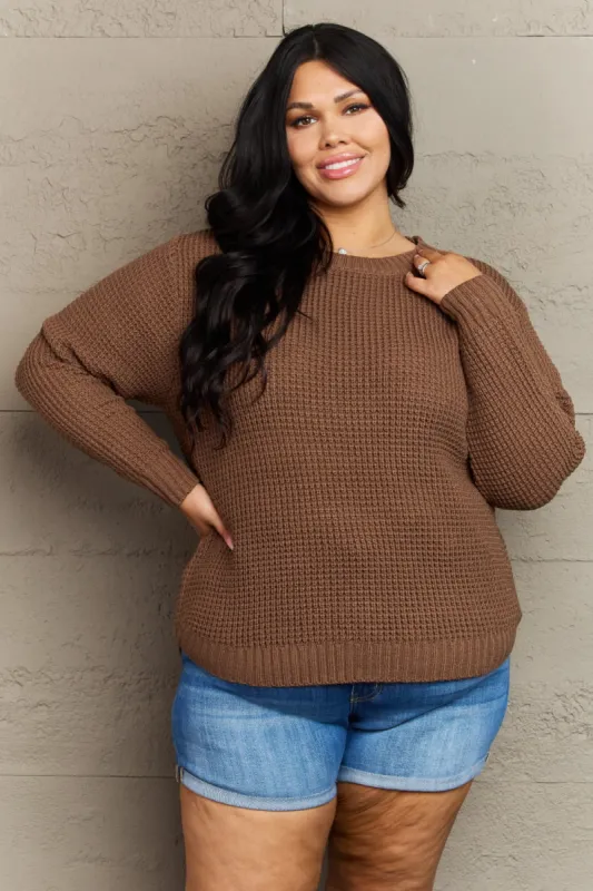 Zenana Breezy Days Plus Size High Low Waffle Knit Sweater sold by Charming Charlie