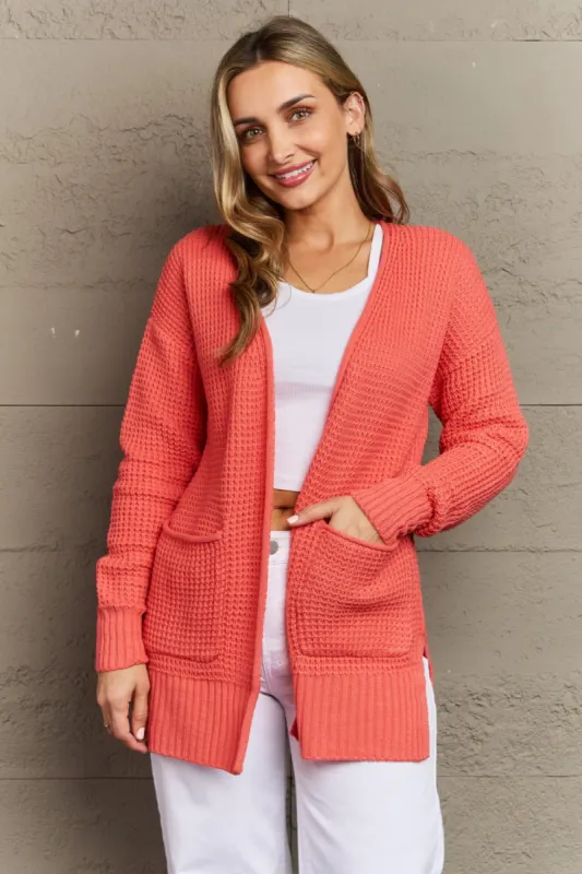 Zenana Bright & Cozy Full Size Waffle Knit Cardigan sold by Charming Charlie
