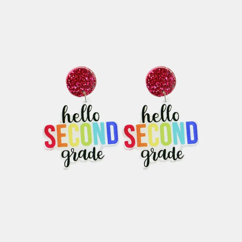 HELLO SECOND GRADE Acrylic Dangle Earrings made by Charming Charlie
