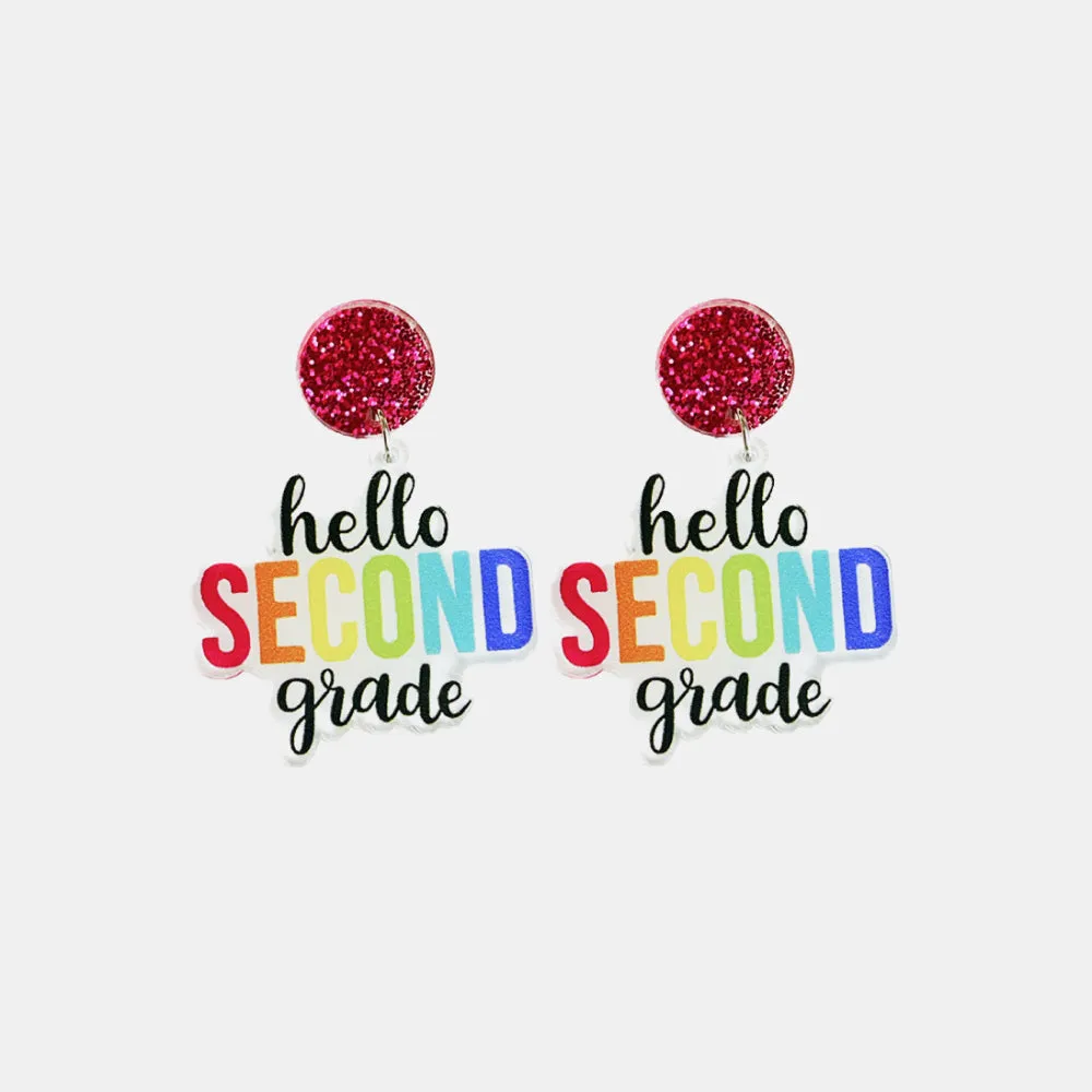 HELLO SECOND GRADE Acrylic Dangle Earrings sold by Charming Charlie