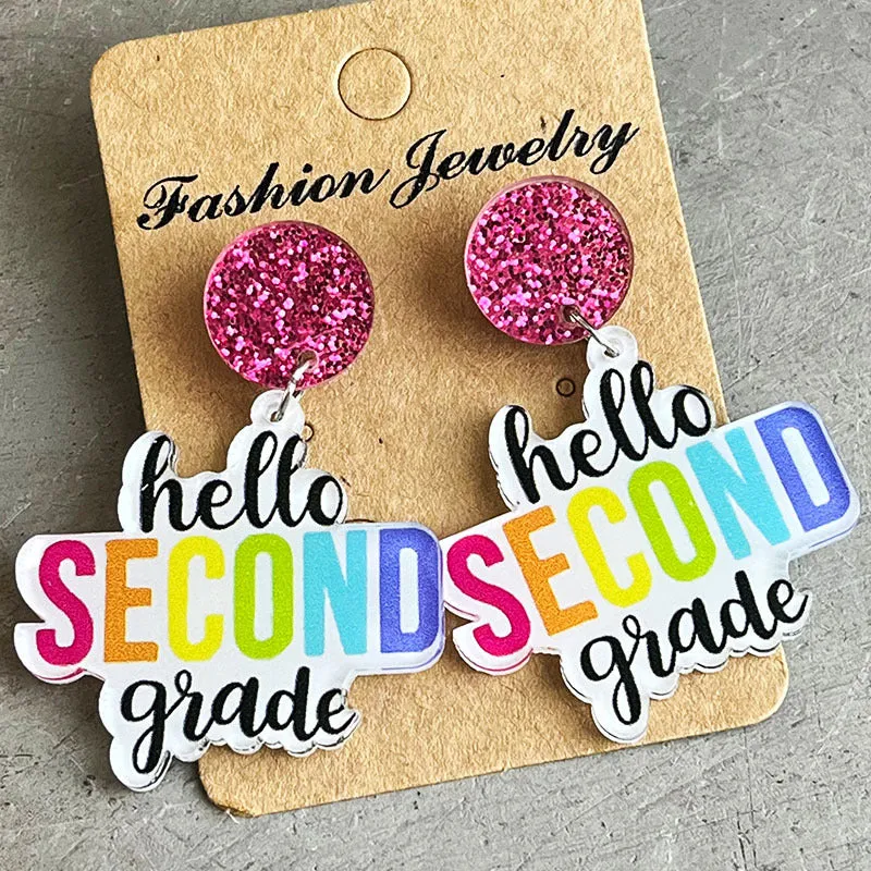 HELLO SECOND GRADE Acrylic Dangle Earrings sold by Charming Charlie product image thumbnail 2