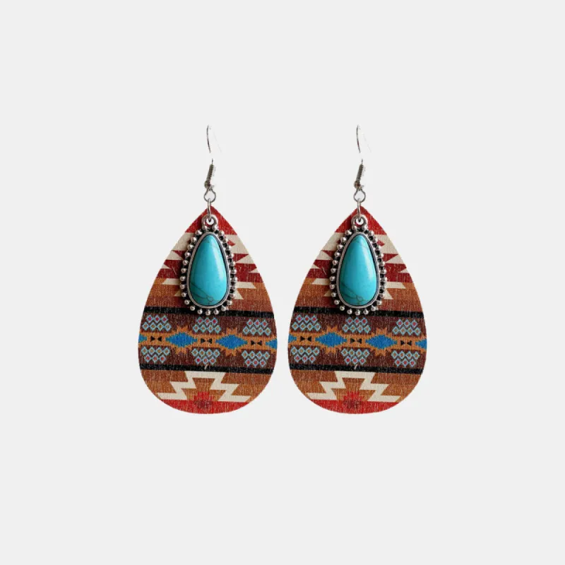 Turquoise Teardrop Shape Wooden Dangle Earrings sold by Charming Charlie