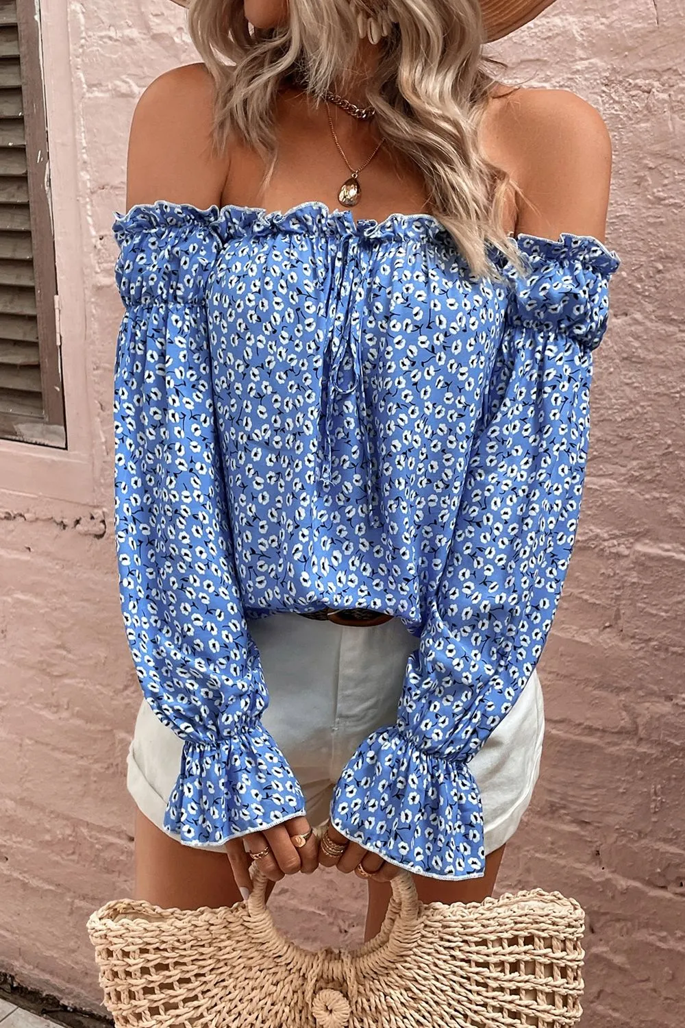 Off Shoulder Printed Frill Trim Blouse sold by Charming Charlie product image thumbnail 5
