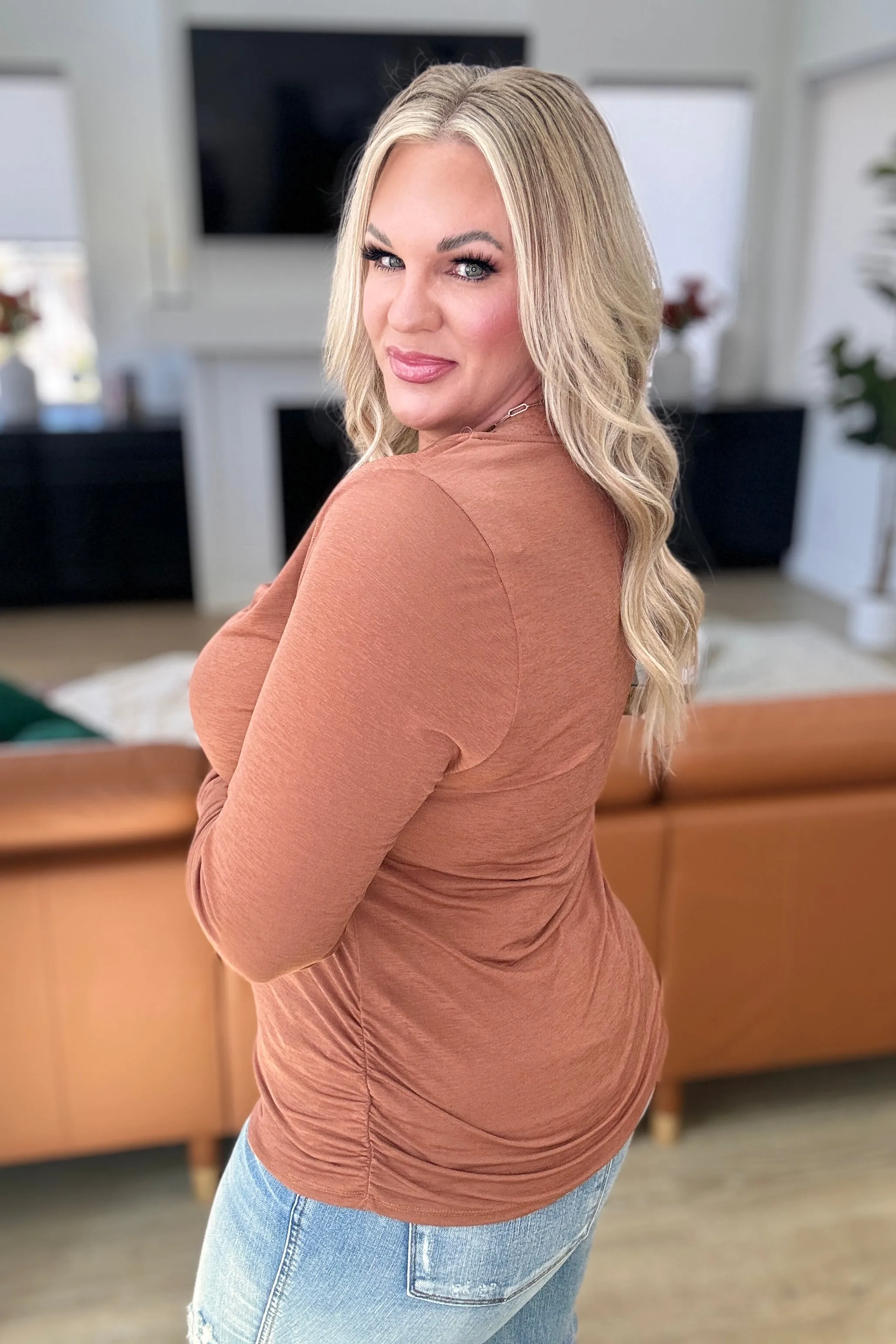 Ruched Cowl Neck Top in Rust sold by Charming Charlie product image thumbnail 4