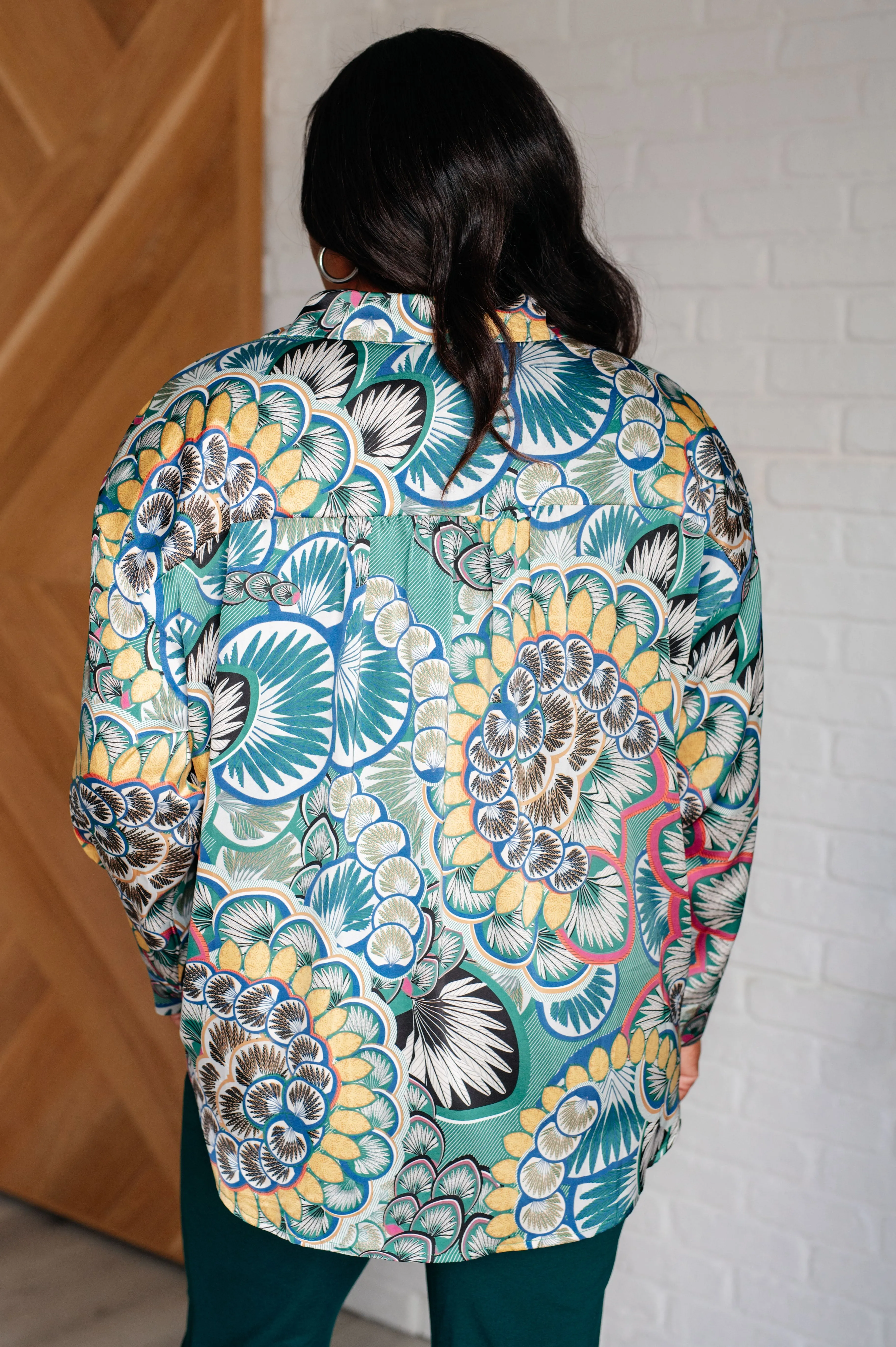 In the Willows Button Up Blouse in Teal Paisley sold by Charming Charlie product image thumbnail 4