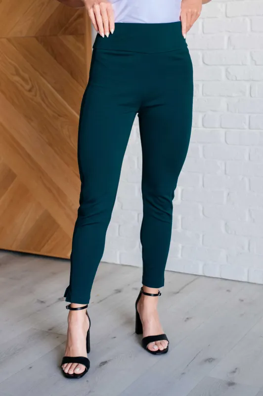 Magic Ankle Crop Skinny Pants in Hunter Green sold by Charming Charlie