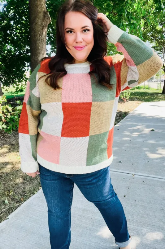 Be Bold Ivory & Rust Checker Jacquard Knit Sweater sold by Charming Charlie