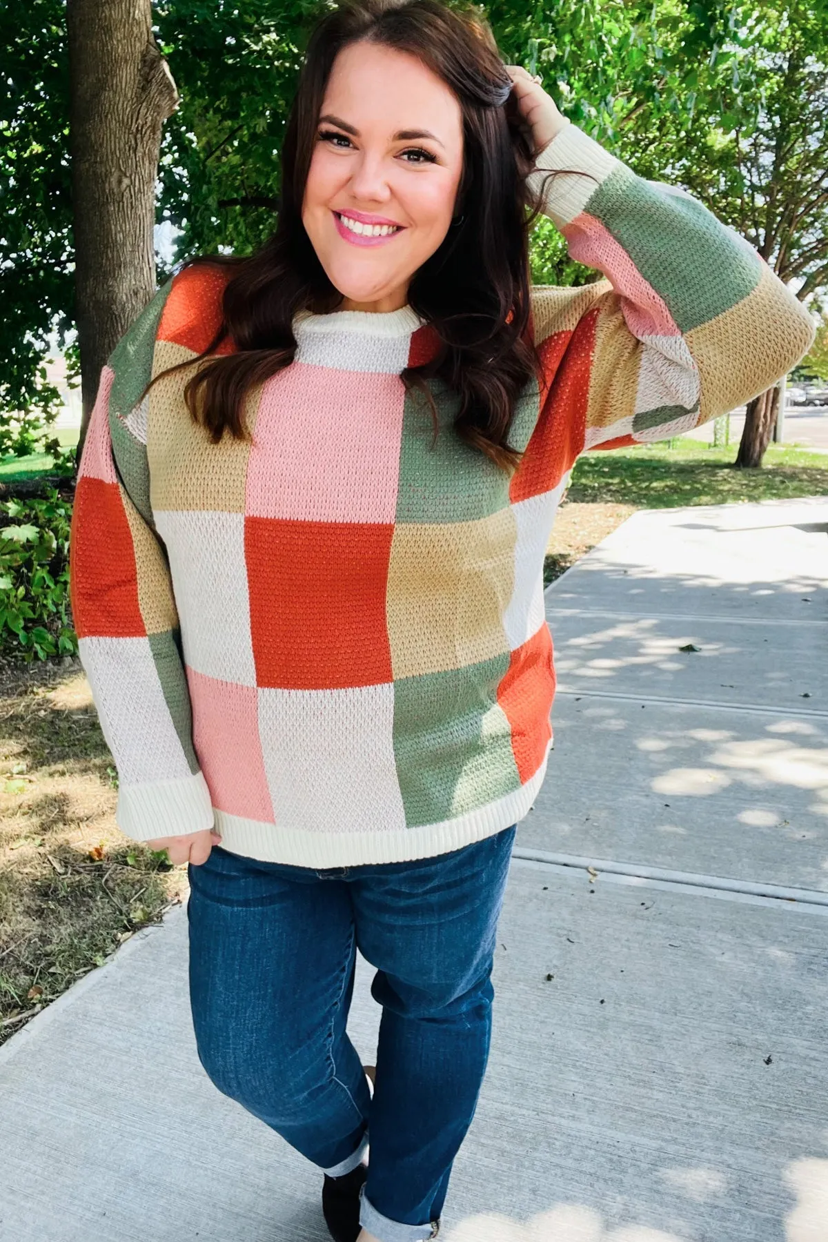 Be Bold Ivory & Rust Checker Jacquard Knit Sweater sold by Charming Charlie product image thumbnail 5
