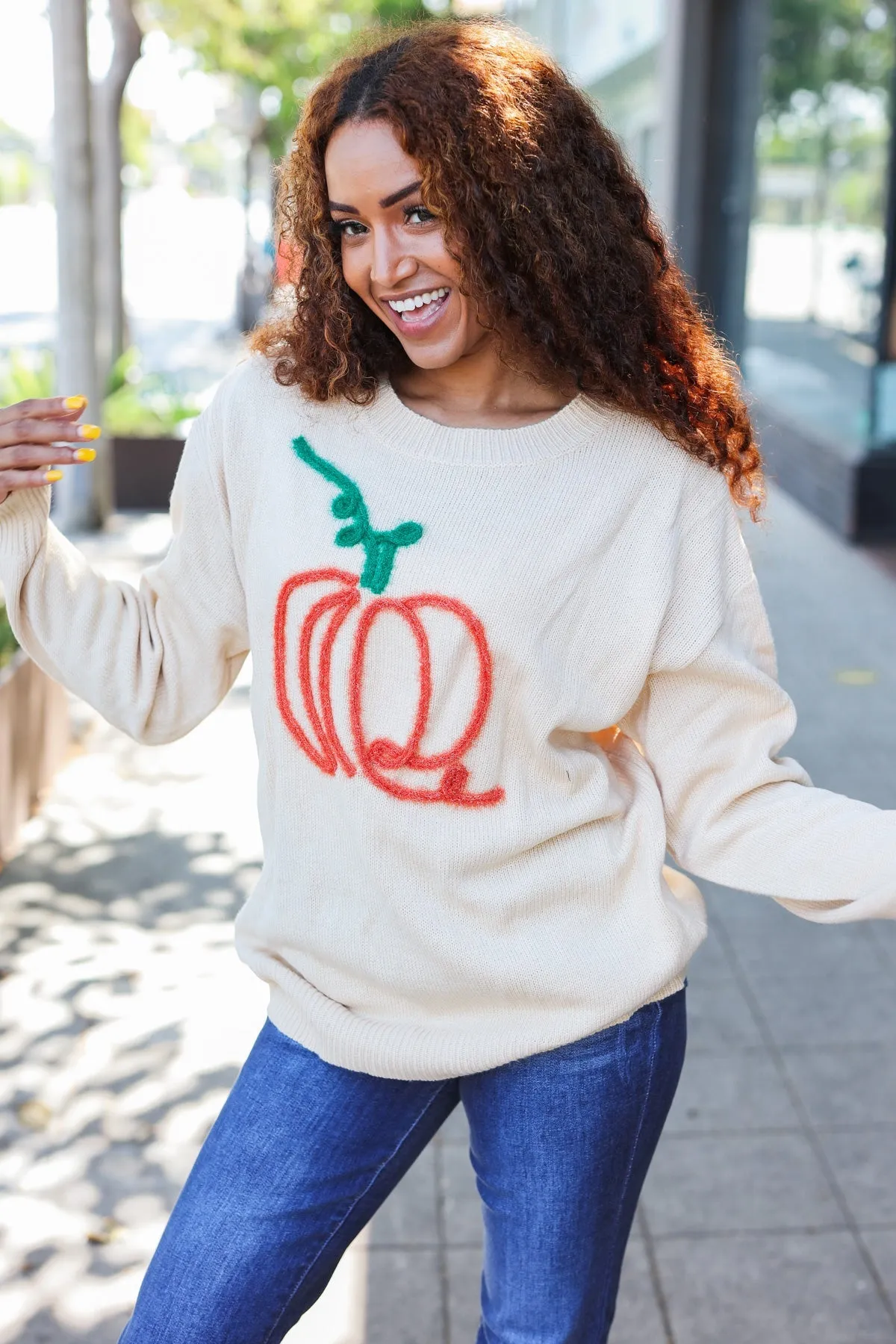Pumpkin Spice Metallic Yarn Embroidered Oversized Sweater sold by Charming Charlie product image thumbnail 2