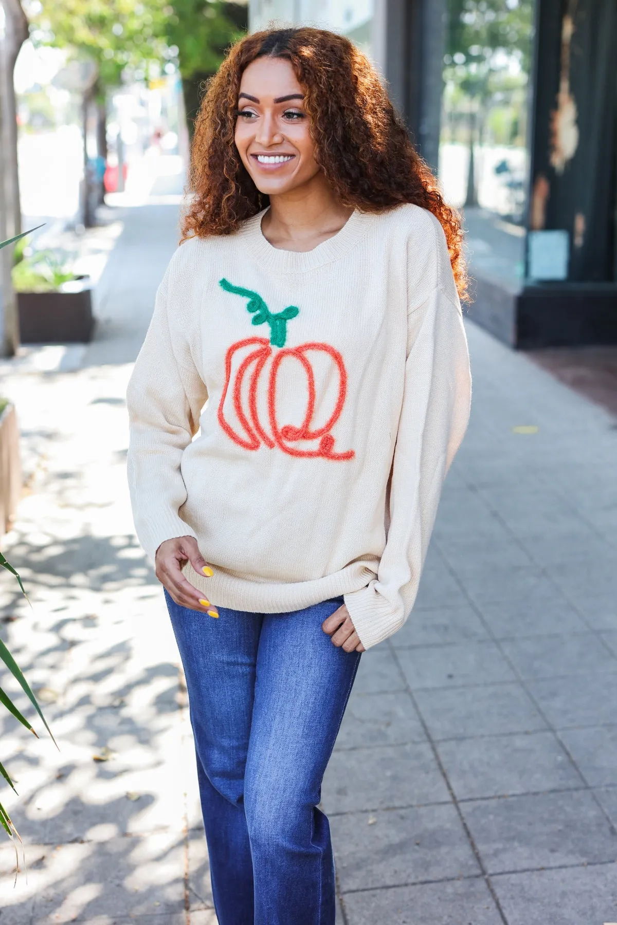 Pumpkin Spice Metallic Yarn Embroidered Oversized Sweater sold by Charming Charlie product image thumbnail 5