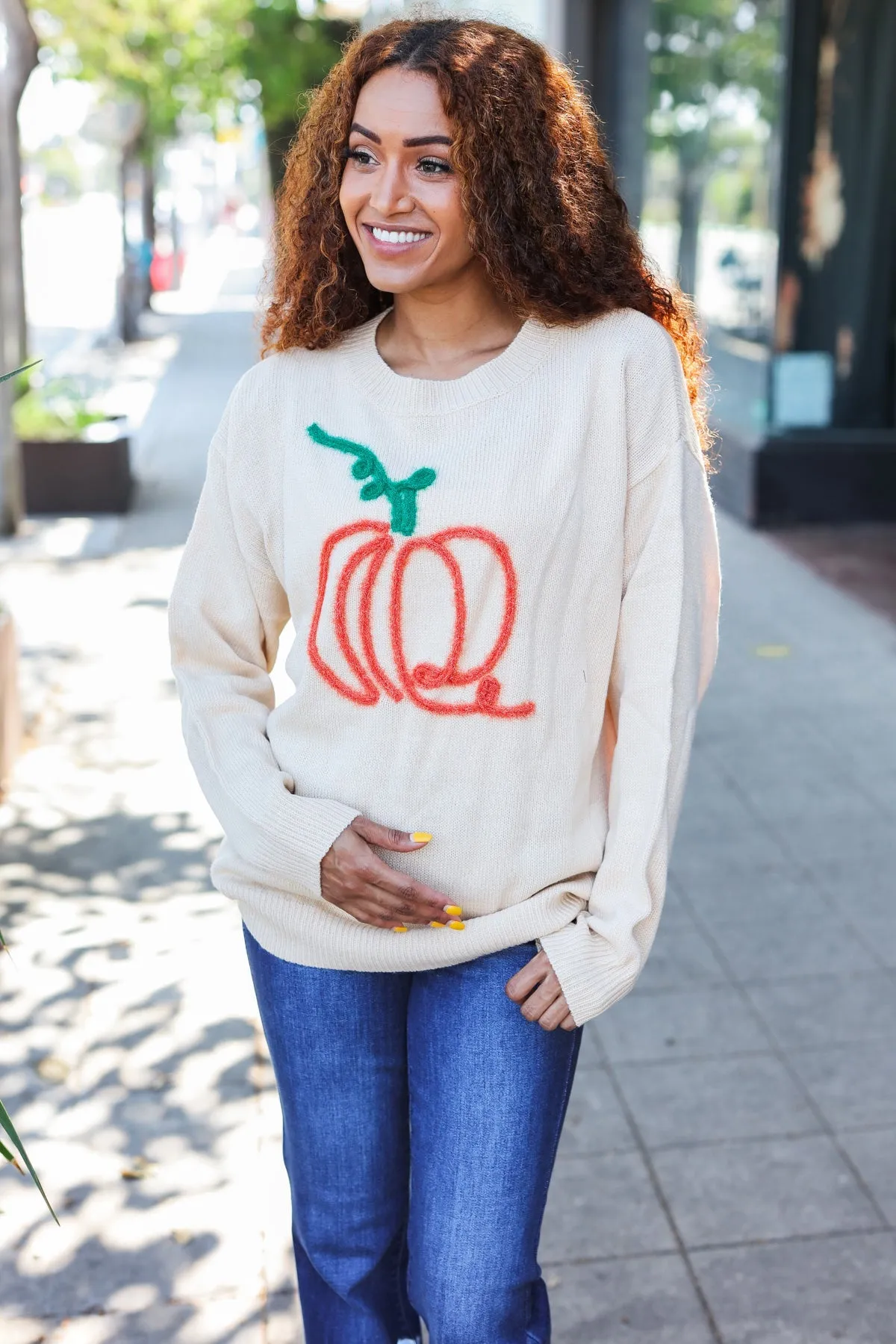 Pumpkin Spice Metallic Yarn Embroidered Oversized Sweater sold by Charming Charlie product image thumbnail 3
