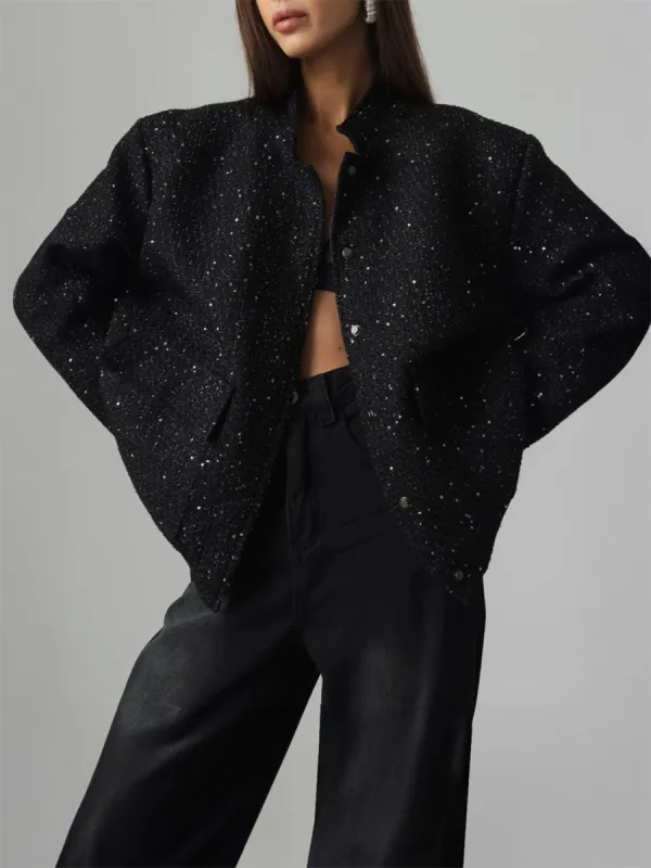 Sequin Detail Pocketed Long Sleeve Jacket sold by Charming Charlie